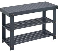 Bamboo Shoe Bench 3-Tier Shoe Rack Stand Shoes Organizer Storage Shelf Grey MANTRARAJ Grey One Size
