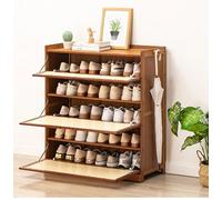 Bamboo Shoe Bench Rattan Entryway Cabinet Independent with Folding Doors Modern Hallway Sto Rack for Living Room & Entry (80 x 33 x 85 cm)