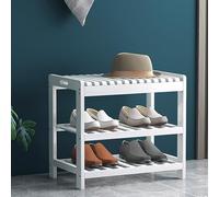 Bamboo Shoe Bench with Large Seat Stylish Shoe Rack with Mesh Lower Shelf Perfect for Entryway Bedroom Living Room (White 50x28x47cm)