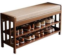 Bamboo Shoe Bench with Padded Seat, Sturdy Storage for Entryway