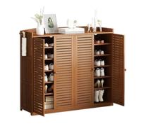 Bamboo Shoe Cabinet, 7-Tier Large Capacity Shoe Rack, with Doors Household Storage Shoe Shelf, Multi-functional Free Standing Shoe Stand for Entrance, Corridor, Balcony, Garage