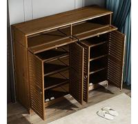 Bamboo Shoe Cabinet - Entryway Organizer for 26-30 Pairs with Shutter Doors and Drawers - Perfect Storage Solution for Hallway and Bedroom