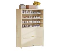 Bamboo Shoe Cabinet for Entryway - Large Capacity Shoe Rack with Adjustable Shelves & Inward-Sliding Flap Ideal for Living Room Bedroom Hallway (100x32x140cm)