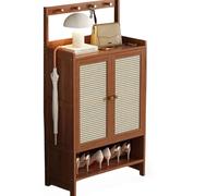 Bamboo Shoe Cabinet, Freestanding Shoe Rack with Hidden Storage and Hooks, Ventilated Design for Entryway and Hallway, 1-4 Doors