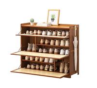 Bamboo shoe cabinet, perfect for the entryway, with drop-down doors and two hooks, and living room storage.