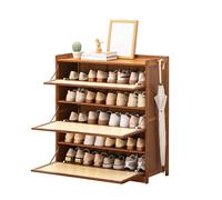 Bamboo shoe cabinet, perfect for the entryway, with drop-down doors and two hooks, and living room storage.