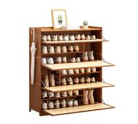 Bamboo shoe cabinet, perfect for the entryway, with drop-down doors and two hooks, and living room storage.