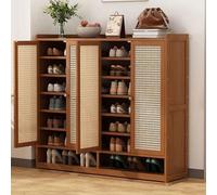 Bamboo Shoe Cabinet Slim Space-Saving Wooden Shoe Storage with Doors Retro Brown for Living Room & Kitchen 120x32x107CM& Stylish Entryway