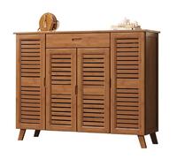 Bamboo Shoe Cabinet with 4 Doors, Large Drawer & Flip-Up Shelves, Wooden Storage Organizer for Hallway & Living Room, Stylish Shoe Rack with Movable Shelves