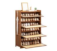 Bamboo shoe cabinet with drop-down doors and two hooks, suitable for both the hallway and living room.