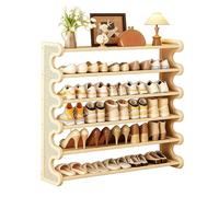 Bamboo Shoe Rack 6-Tier Narrow Sto nizer with Rattan Sides Lar Capaci Entryway Cabinet for Hallway White 31.4in/80cm