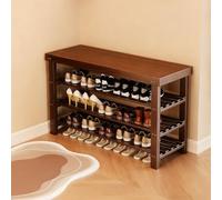 Bamboo Shoe Rack Bench with 4 Levels Engraved Storage Desk - Multifunctional Entryway nizer for Sneakers & Heels 90cm Tall Console Table