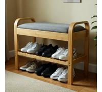 Bamboo Shoe Rack Bench with Cushion Seat Storage