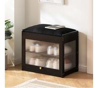 Bamboo Shoe Rack for Entryway 2-Tier Upholstered Shoe Bench with PU Leather Cushion Small Shoe Storagefor Hallway Front Door Black 16.9"x19.6"x12.5"