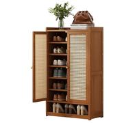 Bamboo Shoe Rack with 7/8 Tiers FreeStanding Organizer Cabinet with Rattan Doors Stylish Storage Solution for Hallway and Living Room