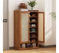 Bamboo Shoe Rack with Adjustable Shelves 2 Doors & Round Metal Handle Recular Design 32x94x94 cm Natural h Perfect for Entryway Sto