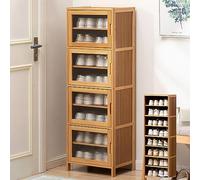 Bamboo Shoe Rack with Doors Rattan Closet nizer Slim Entryway Cabinet Free Standing Shoe 126cm Tall EightTier Design Transparent Door for Easy Access