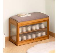 Bamboo Shoe Rack with PU Leather Cushion 2-Tier Entryway Shoe Bench Small Storagefor Hallway & Front Door Stylish Walnut Finish 16.9"x27.5"x12.5"