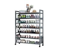 Bamboo Shoe Rack with Wheels 7 Tier Shoe Storage Shelf Stand for Closet Hallway Entryway Living Room Stable Frame with Removable Layer for Easy Organization and Mobility (50CM)
