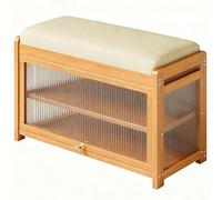 Bamboo Shoe Sto Bench with Cush Entrywaywith Cabinet Doors for Bedroom Living Room & Balcony (Natural 50x32x43cm)