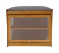 Bamboo Shoe Storage Bench with Padded Cushion 2-Tier Entryway Shoe Rack Cabinet for Hallway Bedroom & Living Room Stylish (Brown 19.69" x 12.6" x 17.32")