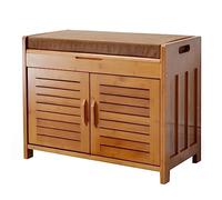 Bamboo Shoe Storage Bench with Padded Seat 2 Tier Multifunctional Shoe for Entryway & Living Room Upholstered Shoe Rack for Bedroom and Hallway