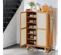 Bamboo Shoe Storage Cabinet, Modern Shoe Organizer Cabinet With Adjustable Shelves, 5/7 Tier Freestanding Shoe Cabinet With Doors for Living Room Hallway Entryway