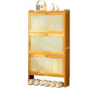 Bamboo Shoe Storage Cabinet With Flip Doors - Freestanding Organizer For Entryway, Bedroom, Hallway - Slim Hidden Shoe Rack - Pull Down Shoe Cupboard
