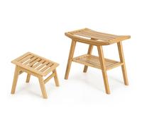 Bamboo Shower Bench and Foot Stool Set w/Shelf COSTWAY Natural One Size