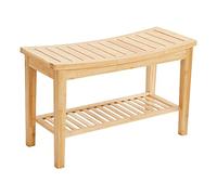 Bamboo Shower Bench Stool with Storage, Non-Slip Foot Rest, Versatile Shoe Changing Seat for Bathroom, Living Room, Bedroom, Entryway, Hallway - Durable & Stylish (C)
