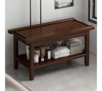 Bamboo Shower Bench with Shelf & Handles, Versatile Indoor Outdoor Footstool & Shoe Rack Stool for Bathroom, Patio Use