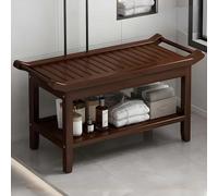 Bamboo Shower Bench with Shelf & Handles, Versatile Indoor Outdoor Footstool & Shoe Rack Stool for Bathroom, Patio Use