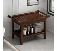 Bamboo Shower Bench with Shelf & Handles, Versatile Indoor Outdoor Footstool & Shoe Rack Stool for Bathroom, Patio Use