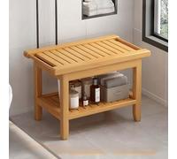 Bamboo Shower Bench with Shelf & Handles, Versatile Indoor Outdoor Footstool & Shoe Rack Stool for Bathroom, Patio Use