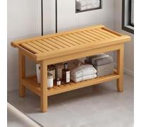 Bamboo Shower Bench with Shelf & Handles, Versatile Indoor Outdoor Footstool & Shoe Rack Stool for Bathroom, Patio Use