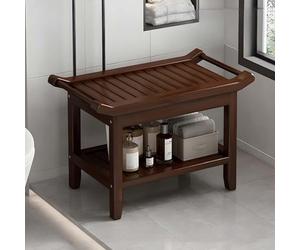 Bamboo Shower Bench with Storage Shelf and Handles - Versatile Shoe Changing Stool for Indoor or Outdoor Use