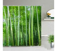 Bamboo Shower Curtain Waterproof Bathroom Curtains W100cm x L200cm, Extra Long Shower Curtain with Hooks Weighted Hem, Polyester Washable Bath Quick-Drying Curtains for Wet Room Outdoor Garden M-498