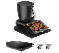 Bamboo Skateboard Compatible with Thermomix TM7 360° Wheels, TM7 Easy to Move, high-Quality Skateboard Accessories, Non-Sliding Rubber feet, Safety Bracket, Black