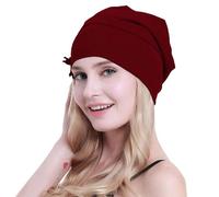 Bamboo Skull Cap, Unisex Sleep Cap for Hair Loss, Chemo Headwear, Helmet Liner, Soft and Breathable Women's and Men's Head Scarf Red