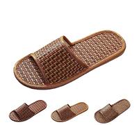 Bamboo Slippers Women Home Hotel Indoor Bamboo Slipper Portable Casual Open Toe Shoes Breathable Woven Sandals Eco-Friendly Lightweight Non-Slip Natural Straw Shoes For Unisex Adults Brown