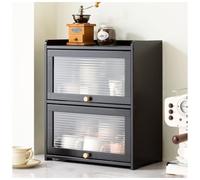 Bamboo Small Kitchen Pantry Cabinet Flip-Top Sideboard Cupboard for Kitchen & Living Room Storage Black 42×50cm/17×19in Stylish Space-Saving