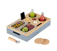 Bamboo Snack Tray Sofa Couch Dip Bowls Coaster Wine Glass Holder Bottle Opener