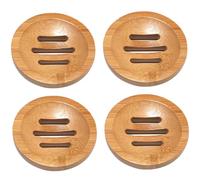 Bamboo Soap Holder 4PCS 3.2 Inch Natural Bamboo Soap Dish with Drainage Holes Non Slip Shower Steamers Tray Round Soap Dish for Shower Counter Sink Bathroom Shower Steamers Holder Shower Steamers Tray