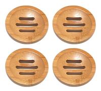 Bamboo Soap Holder, 4Pcs 3.2" Natural Bamboo Soap Dish, with Drainage Holes, Non Slip Shower Steamers Tray, Round Dish for Shower, Counter, Sink, Bathroom