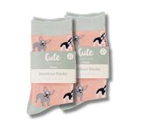 Bamboo Socks with Cute Dog Designs 2 Pairs, Soft Comfort Moisture Wicking, Antibacterial Socks, Size 4-7 (French Bulldog)