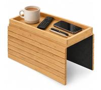 Bamboo Sofa Arm Tray, Foldable Couch Armrest Table & Remote Control Holder | Couch Roll Armchair Caddy with Raised Edge for Drinks, Phones & Remotes - Wooden Armrest Tray and Couch Cup Holder Side Table