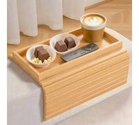 Bamboo Sofa Arm Tray Foldable Couch Cup Holder Anti-Slip Armrest Organizer Sofa Side Table for Control, Drink, Snacks, Cups