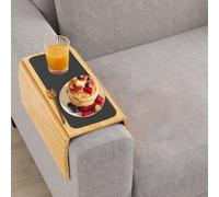 Bamboo Sofa Arm Tray Table - Anti-Slip Foldable Couch Sofa Armrest Tray, Removable Large Couch Cup Holder for Drinks Cup Cellphone Remote Snacks