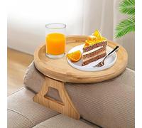 Bamboo Sofa Arm Tray Table Foldable Wood Sofa Side Table Portable Waterproof Couch Armrest Tray Couch Arm Clip Table for Remote Control Drinks Snacks Phone