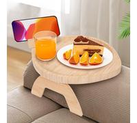 Bamboo Sofa Arm Tray Table with 360°Rotating Mobile Holder Foldable Couch Armrest Tray Portable Couch Arm Clip Table for Remote Control Drinks Snacks Phone